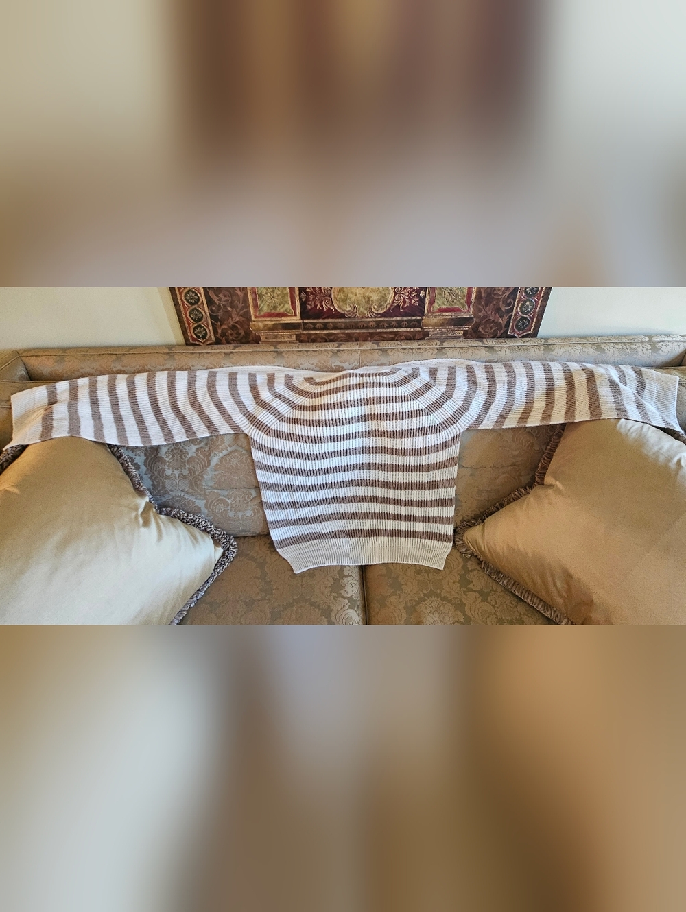 NWOT Free People Striped Shawl Collar Cardigan Sweater Womens  Camel Cream - Picture 15 of 17